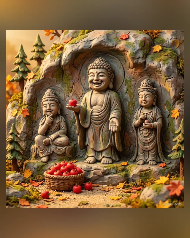 백제의 미소 × 예산 황토사과 — 문화유산 위트 그림